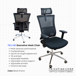 TEX-081 | Executive Chair High Back Mesh with Headrest and Adjustable Armrest