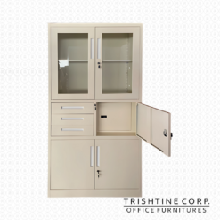 TSCAB-041 | 4 Door Storage Steel Cabinet w/ Safety Box + 3 Center Drawers