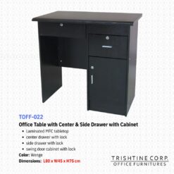 TOFF-022 | Office Table with Center & Side Drawer with Cabinet