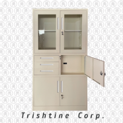 TSCAB-041B | 4 Door Storage Steel Cabinet w/ Safety Box + 3 Center Drawers
